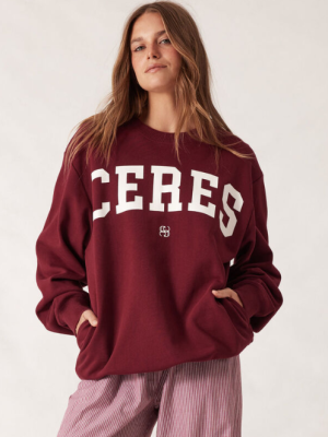 Oversized Slouchy Crew Burgundy Heritage
