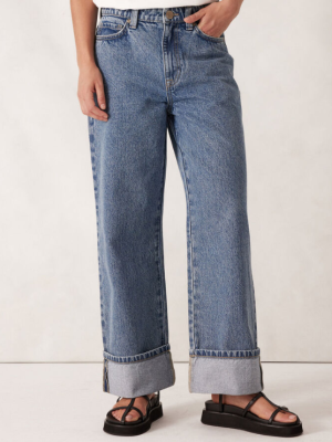 Loose Cuff Jean Worn Blue