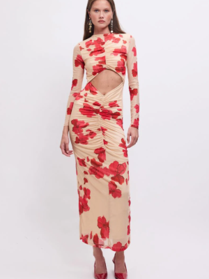 Suzie Floral Reversable LSlv Midi Dress Size Medium