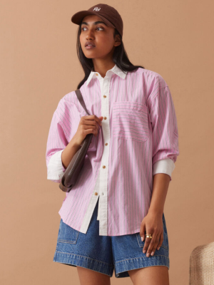 Peta Oversized Shirt Hibiscus Pink Triple Stripe