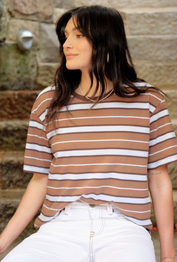 Stevie Slouchy Tee ChalkChoc Retro Stripe