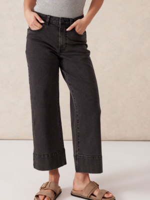 Jude Wide Leg Crop Jean Washed Black