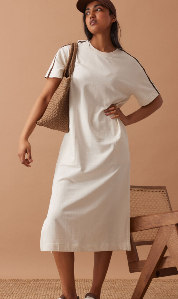 Midi Terry Dress Winter White Side Stripe