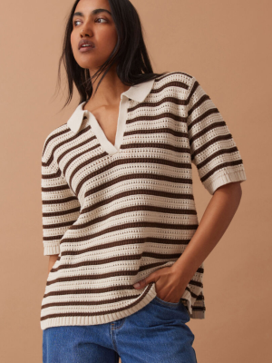 Molly Textured Stripe Short Sleeve Knit Choc Stripe