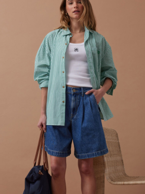 Longline Pleat Denim Short Fresh Indigo