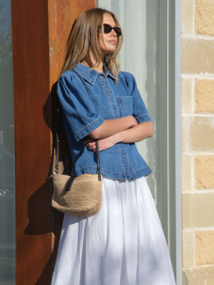 Dylan Pleat Sleeve Denim Shirt Fresh Indigo