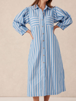Midi Shirt Dress - BlueWhtRed Stripe