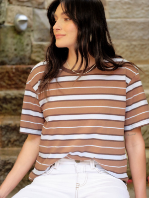 Stevie Slouchy Tee ChalkChoc Retro Stripe
