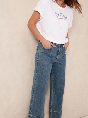 Jude Wide Leg Crop Jean Mid Indigo