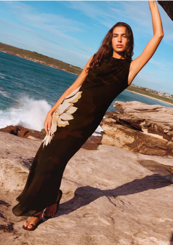 Cazador Natural Floral Maxi Dress Size 12