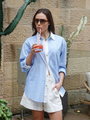 Peta Oversizes Shirt Powder Blue Triple Stripe