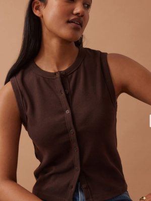 Lyla Button Through Rib Tank Chocolate