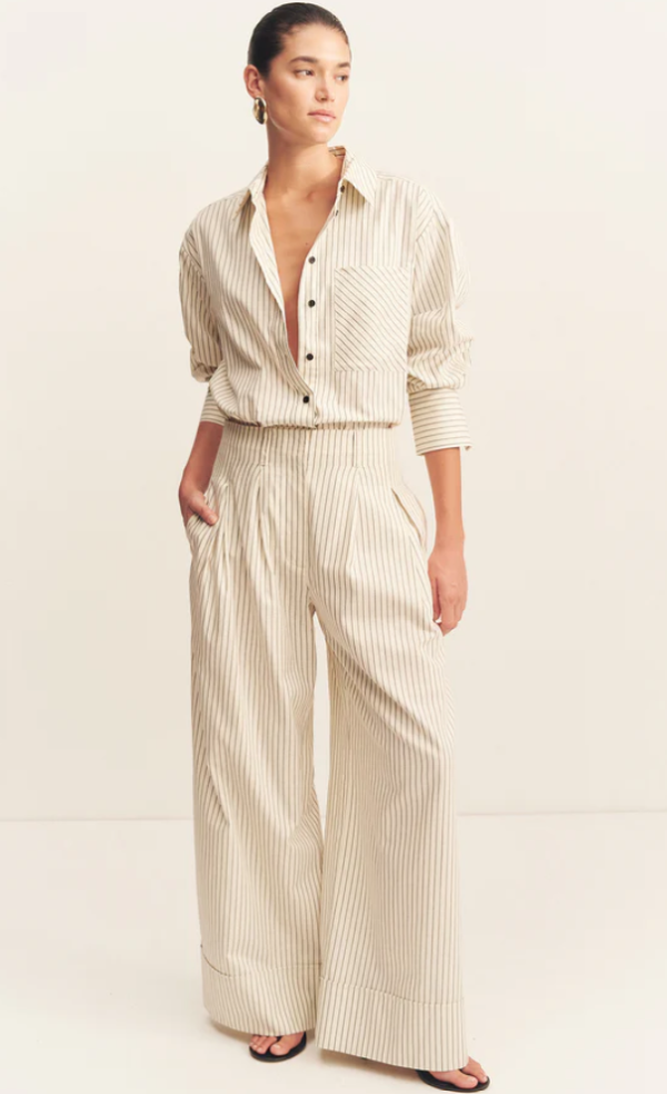 Hudson High Waisted Relaxed Pant Blanc Poinstripe