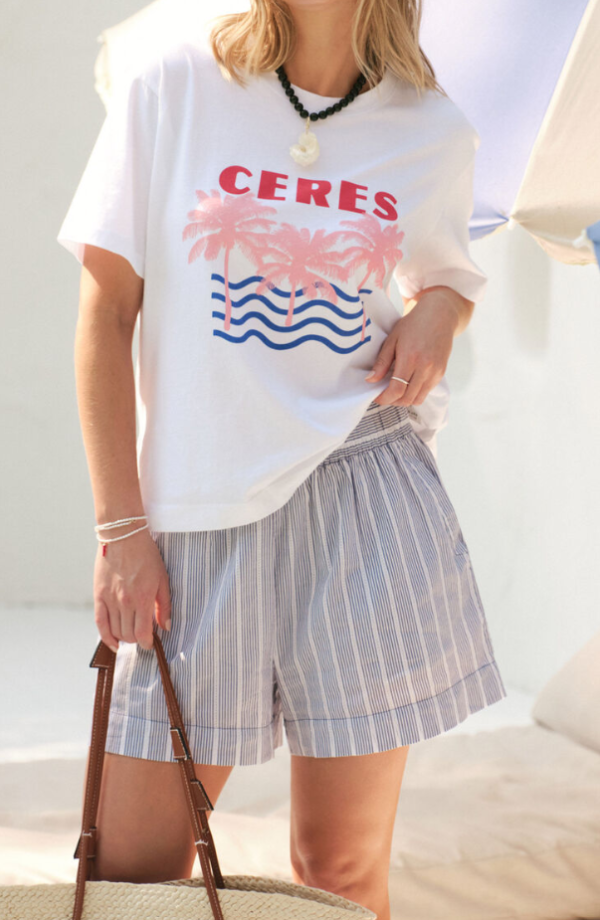 Stevie Slouchy Tee White/Ceres Retro Palms
