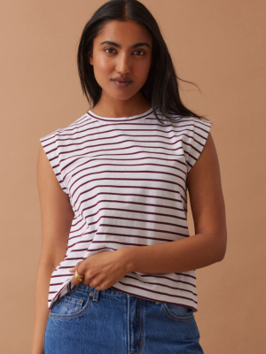 Extended Shoulder Tee White/Pomegranate Stripe