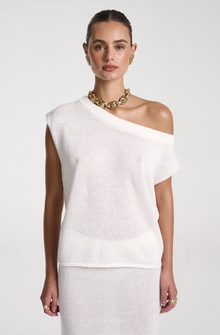 Knit Off Shulder Top White