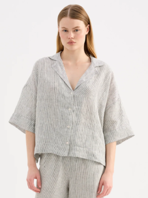 Lounge Stripe Linen Shirt - Pinstripe
