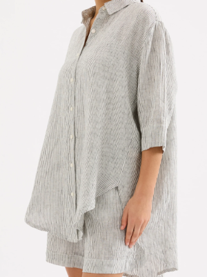 Lounge Stripe Linen Long Shirt - Pinstripe