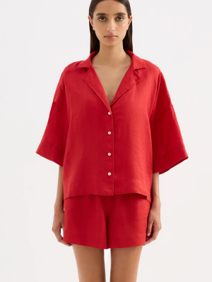 Lounge Linen Shirt - Vermillion