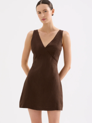 Blair Linen Mini Dress - Chocolate