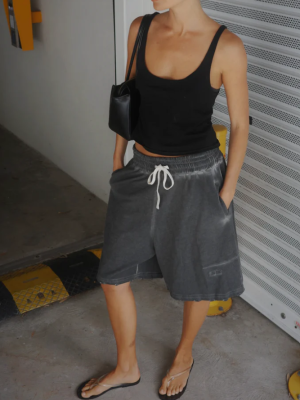 Unisex Distressed Lounge Short Charcoal