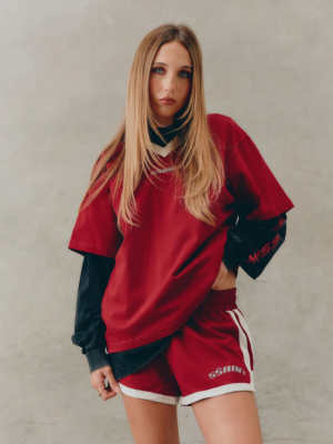 Reflective V Neck Tee Cherry