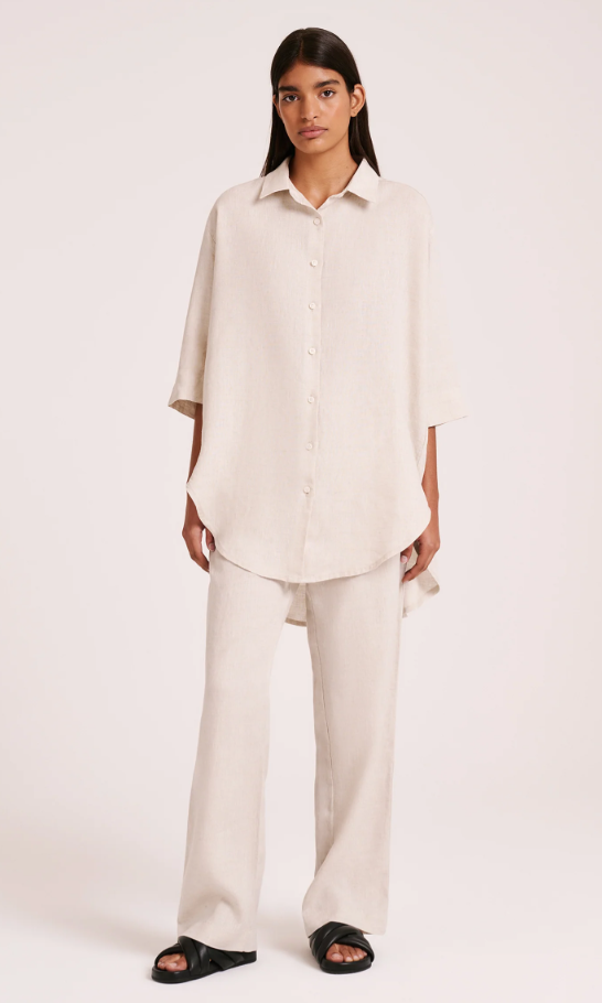 Lounge Linen Longline Shirt - Natural