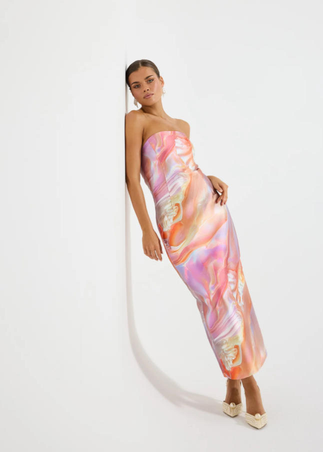 Siren Strapless Midi Pearl