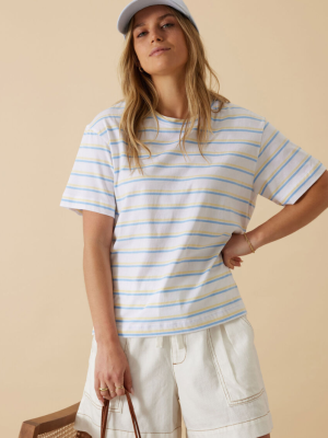 Stevie Sloucht Tee Powder Blue Sunny Yellow Stripe