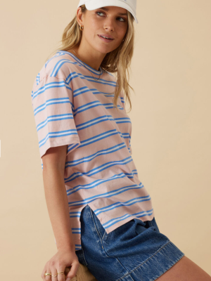 Stevie Slouchy Tee Petal Azure Blue Stripe