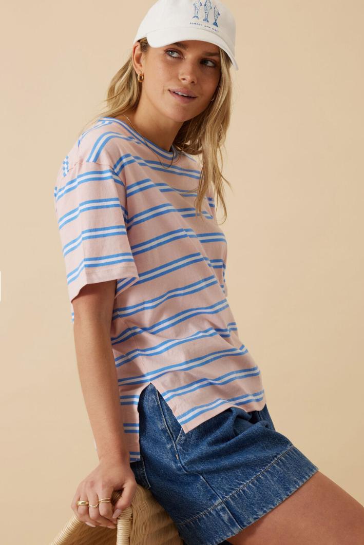 Stevie Slouchy Tee Petal Azure Blue Stripe