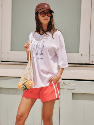 Liv Oversized Tee White Summer Fish