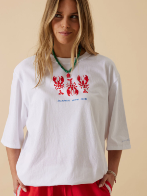 Liv Oversized Tee White Summer Lobsters