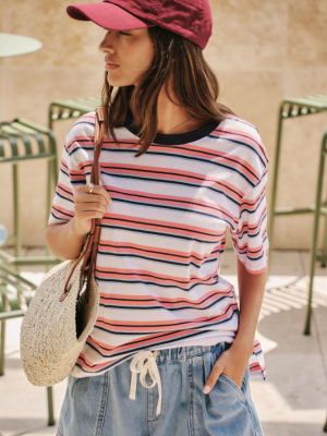 Stevie Slouchy Tee Washed Coral New Navy Stripe