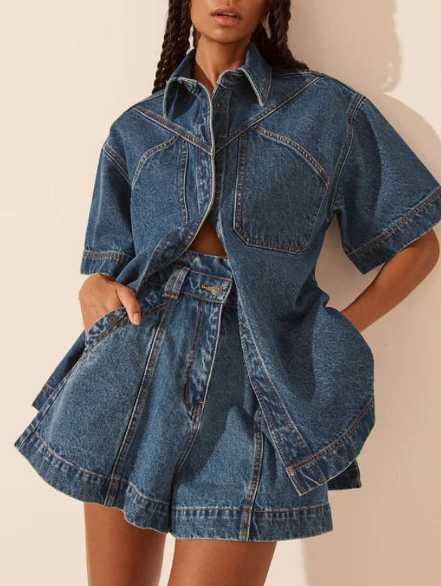 Raquel High Waist Flared Short Vintage Blue