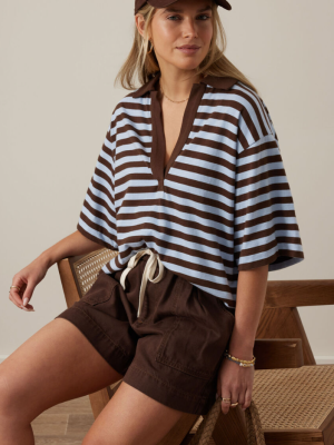 Arlie Short Sleeve Rugby ChocChalk Stripe