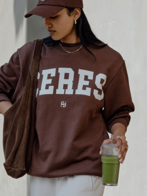 Isla Oversized Slouchy Crew Chocolate Heritage Logo