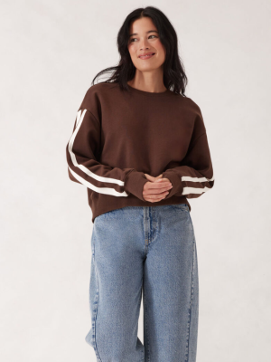 Sporty Slouchy Crew Chocolate Side Stripe