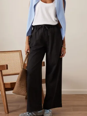 Andie Wide Leg Drawstring Pant Washed Black