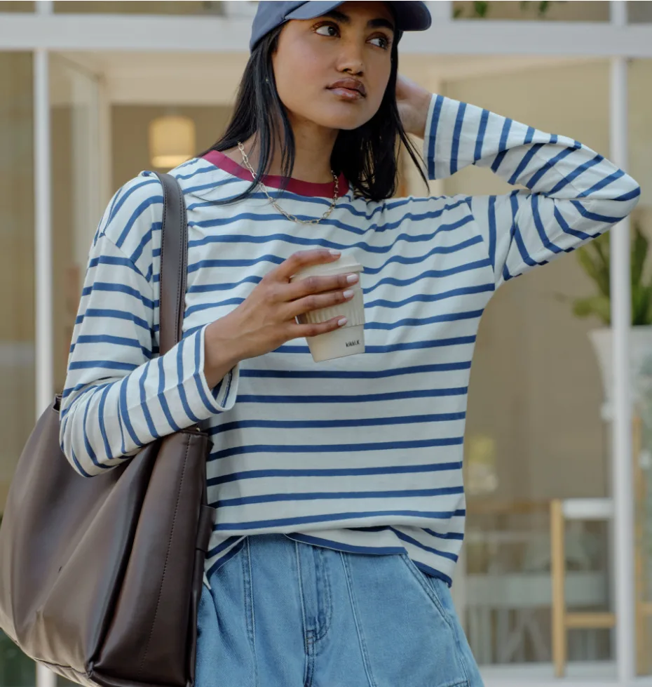 Scout Slouchy Long Sleeve Tee Milk Prussian Blue Stripe