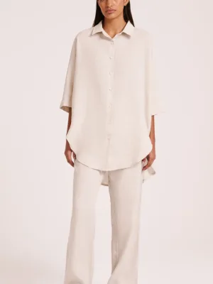Lounge Linen Longline Shirt - Natural