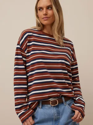 Scout Slouchy Lomg Sleeve Tee Ginger Herritage Navy Stripe