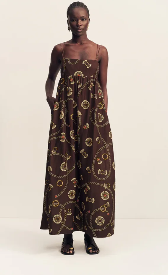 Vacanza Square Neck Maxi Dress Medallion Stamp