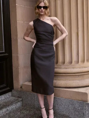 Affinty One Shoulder Midi Dress Charcoal