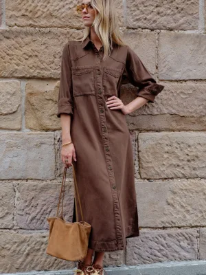 Rae Long Sleeve Midi Dress Chocolatte