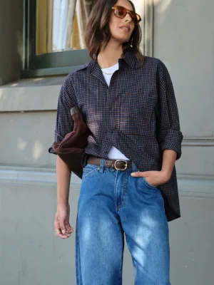 Peta Oversized Shirt Navy Check
