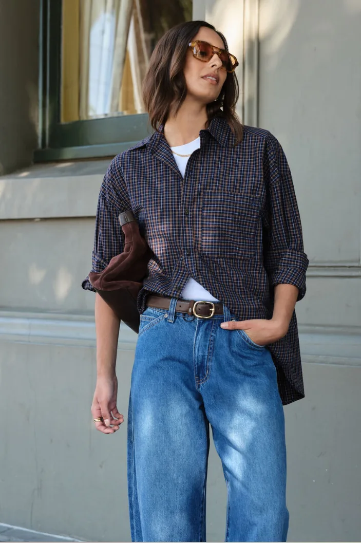 Peta Oversized Shirt Navy Check