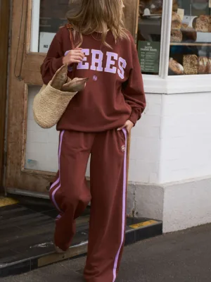 Isla Oversized Slouchy Crew Burnt Toffee Orchid Heritage Logo