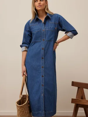 Rae Long Sleeve Midi Dress Fresh Indigo