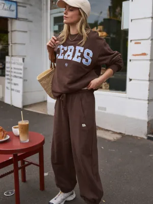 Bowie Barrel Leg Trackpant Brunette Brown Contrast Buff Bind